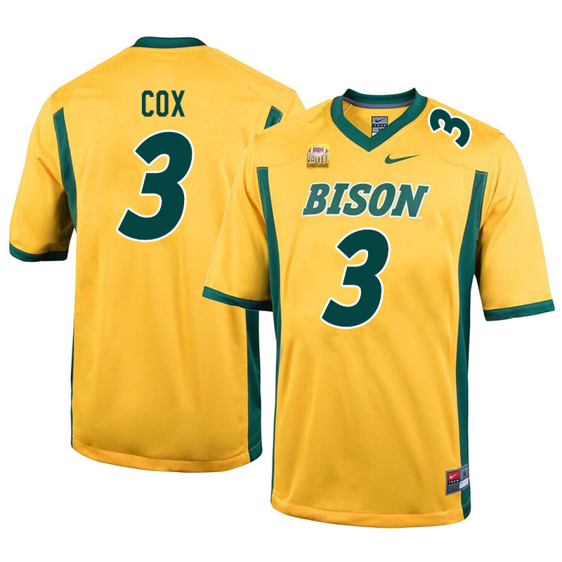 Men #3 Jasir Cox North Dakota State Bison College Football Jerseys Sale-Yellow - Click Image to Close